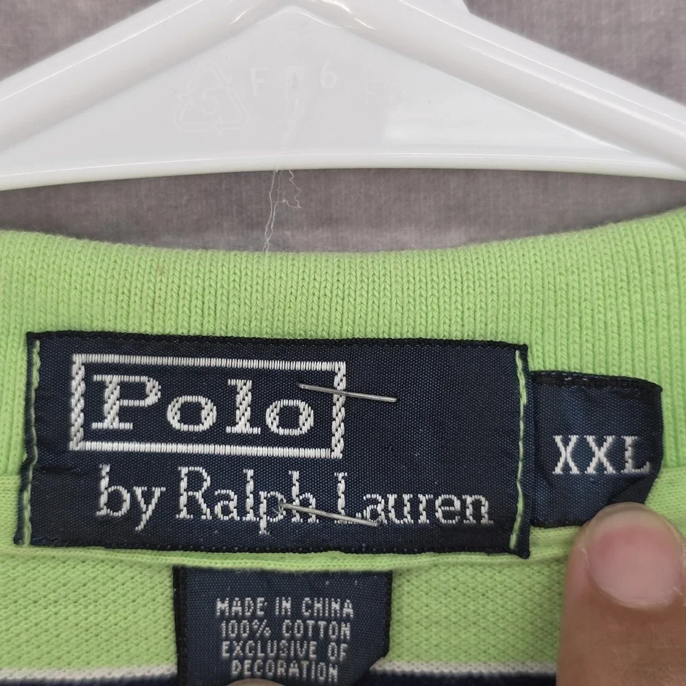 Vtg Polo Ralph Lauren Mens XXL Striped Pique Polo Shirt Green Short Sleeve Y2K